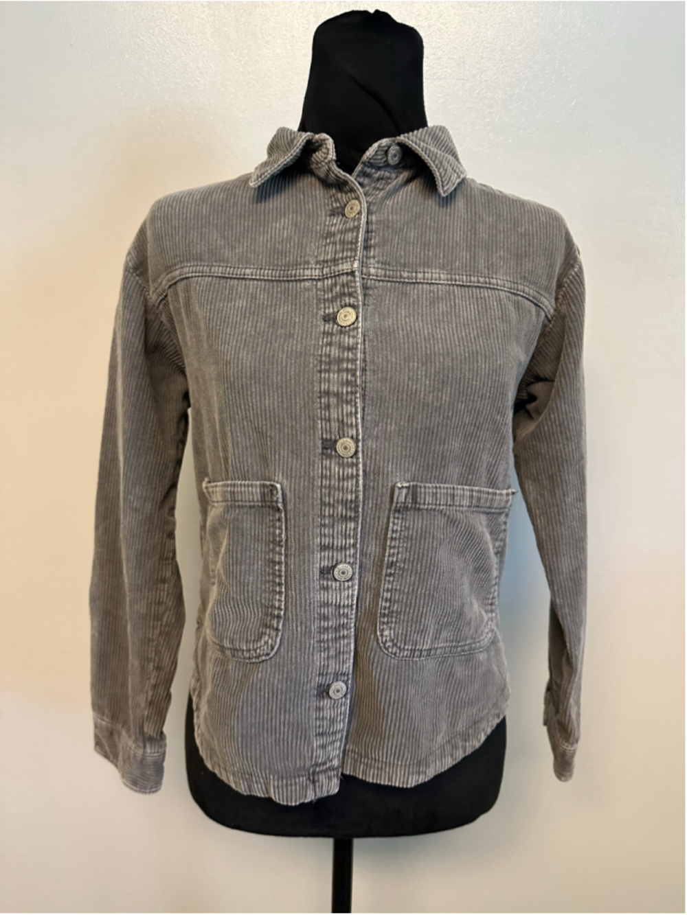 Zara Corduroy Jacket Girls Size 12 Grey Coat Button Front Trendy